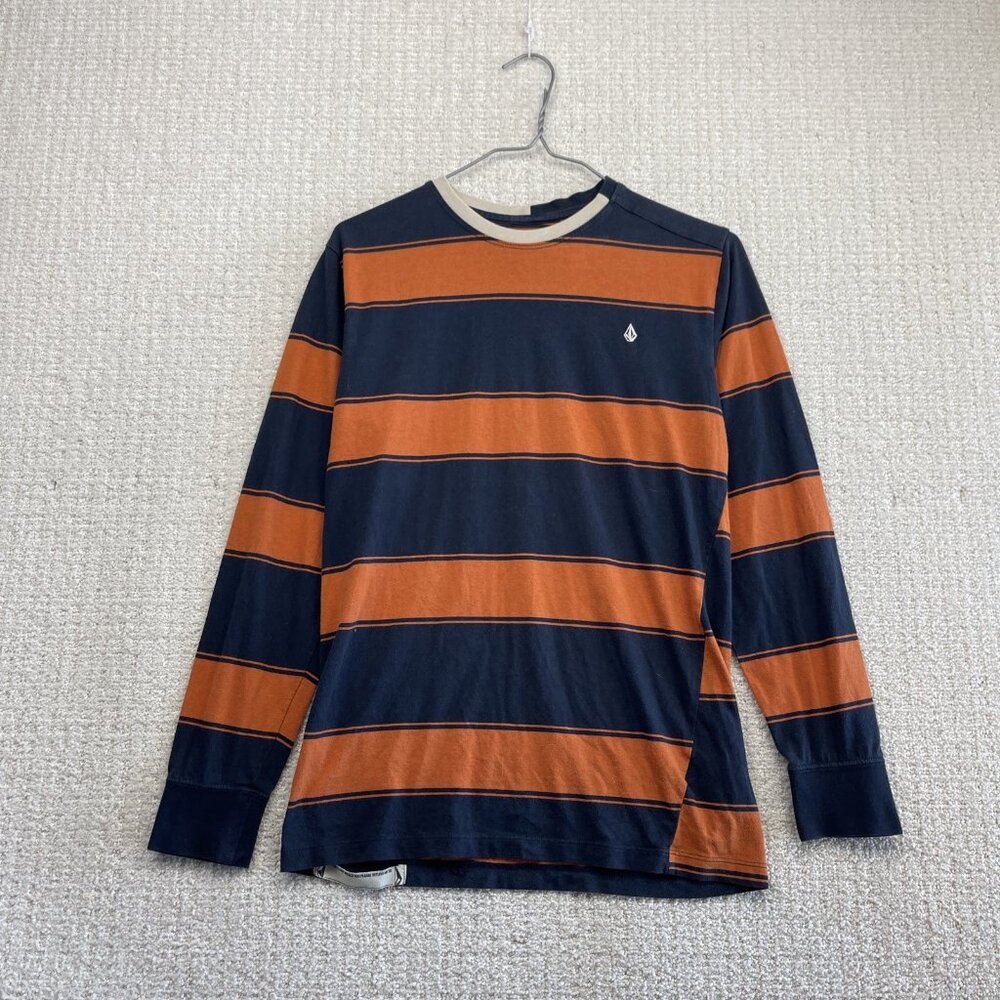 Y2K Volcom Long Sleeve Shirt Striped Orange / Blue Boys Youth Size L Skater